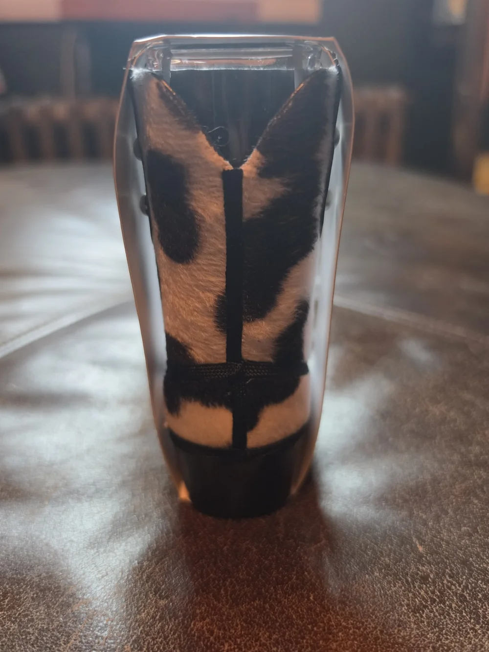 Cowboy Boot Shot Glass with Black and White Cow Print